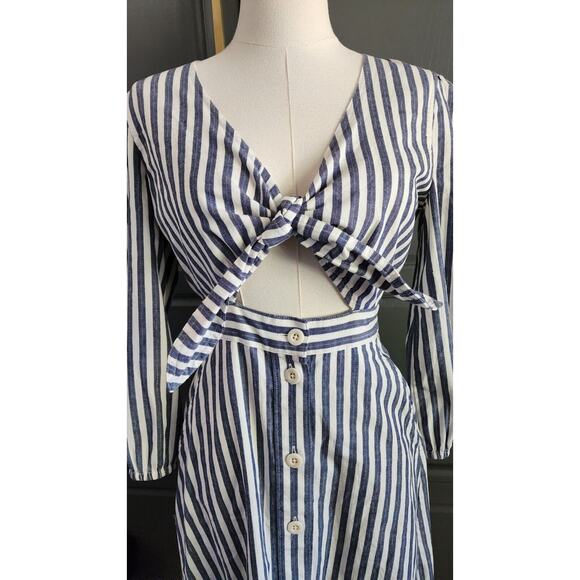 Madewell Shimmer Stripe Cutout tie bust Button Skirt Midi Dress NWOT $110 size 2 - Picture 5 of 9